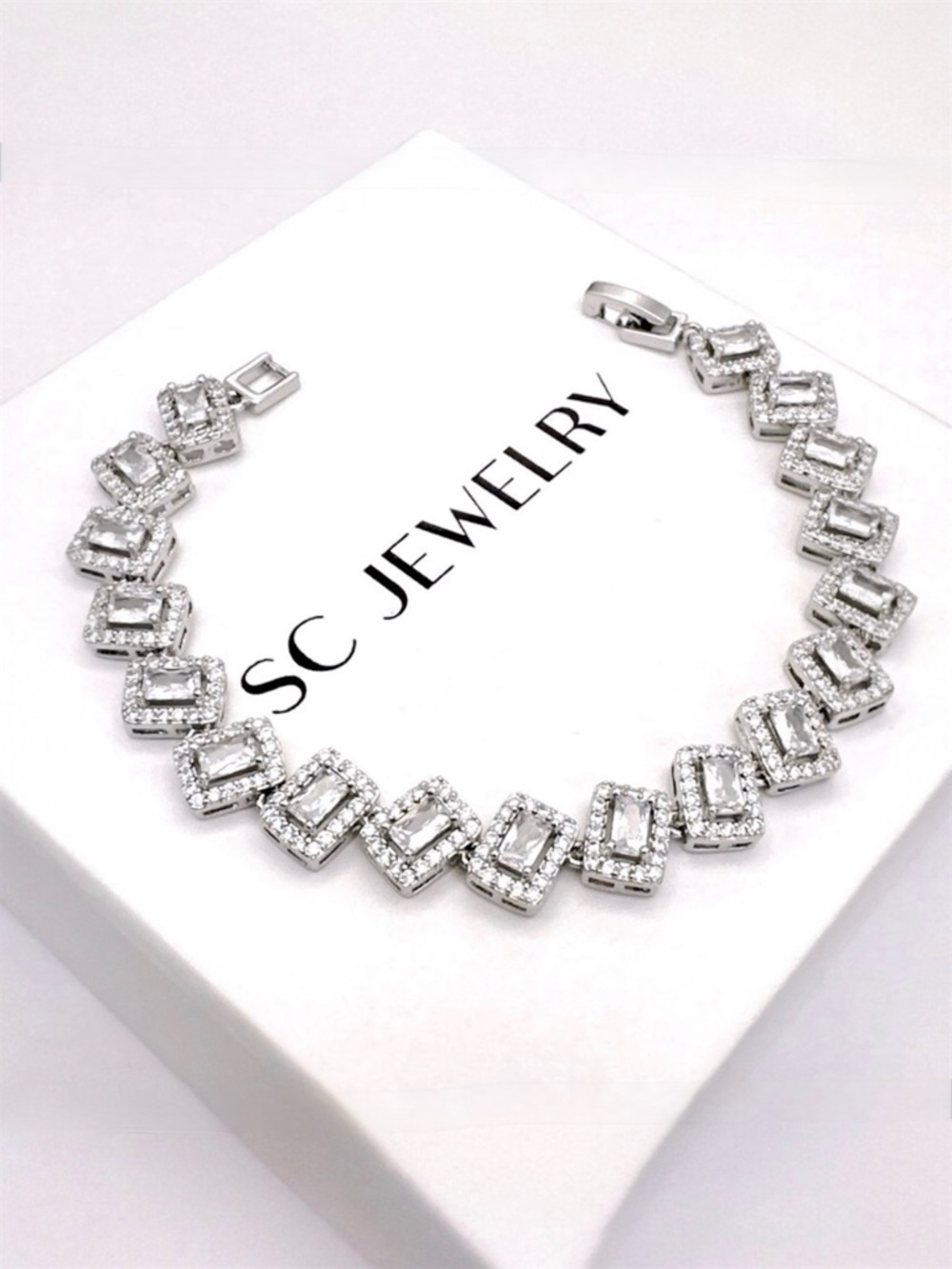 Rectangle Stone Bracelet with Brilliant Stone Silver Color Wedding Jewelry